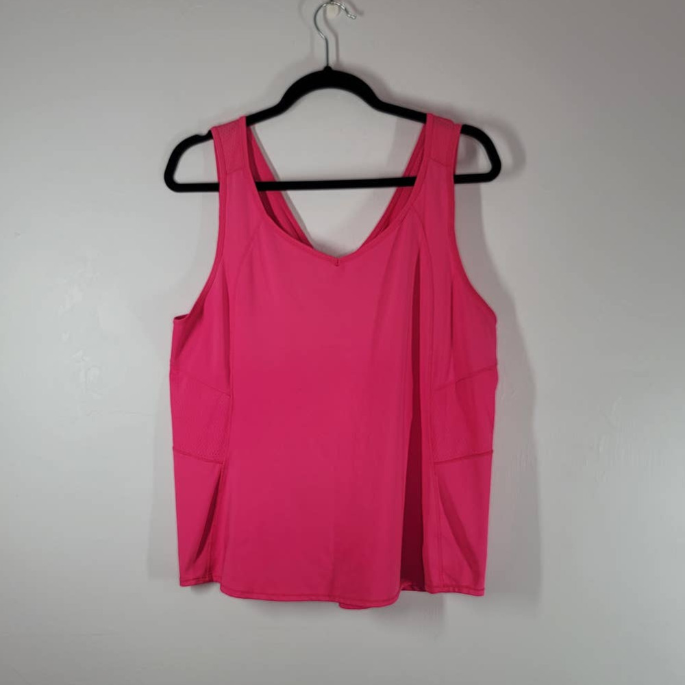 Lucky in Love Women's Tennis V Neck Sleeveless Keyhole Back Top Pink Size XL